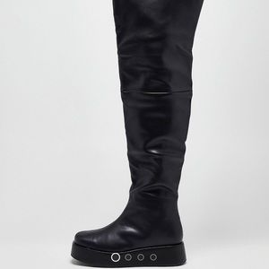 Public Desire Exclusive Rosie flat over the knee boots in black